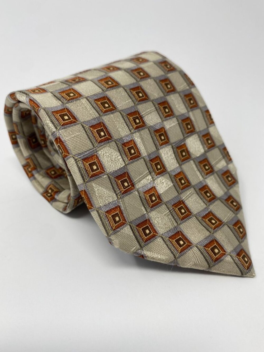 Ermenegildo Zegna Neck Tie Gold Geometric Silk Italy Designer Jacquard Nectie